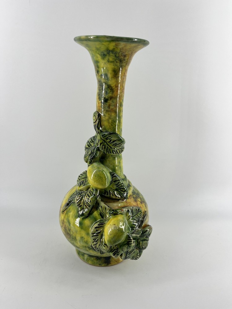 Vtg Ceramic Pottery Mexican Single Bud 3D Lemon Lime Vase