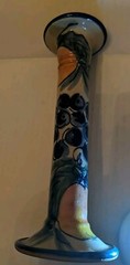 VTG Mexican Art Pottery Grape Peach Hand Painted Single Candlestick 8″ Tall