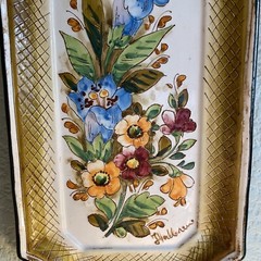 Vintage Mexican Art Pottery Serving Plate Wall Decor Floral Signed