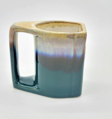 Signed Vintage Mexican Pottery Padilla Kokopelli Flat Mug Drip Glaze Green Blue