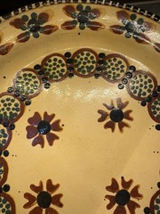 Vtg Early Set Of 4 11 5/8” Mexican Terracotta Handpainted Yellow/red/green Plate