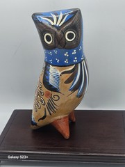 Vintage Mexican Hand-Painted Tonala Art Pottery Owl 8.5″ Tall Classic Colors