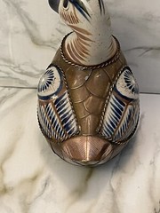Vintage hand painted Mexican folk art tonala Copper & brass duck figure