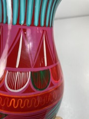 mexican pottery Colorful Bird Vase Red 8” Tall Classic Shape Bright Colors