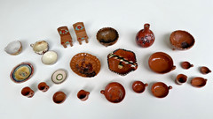 Lot collected handmade clay miniature dishes vase South tea set Central America