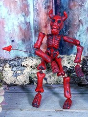 Red Devil Skeleton Clay Adjustable Handmade Pineda Mexican Folk Art Small Size