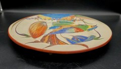 1930s Mexico Folk Art Hand Painted Wall Plate Bird Floral 12½”