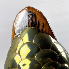 TONALA DUCK FIGURE Brass / Ceramic Hand Painted Mexican Art Vintage Peeking Down