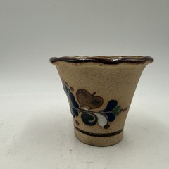 Tonala Mexican Folk Art Pottery Stoneware Cobalt Flowers Pot Tonala Mexico