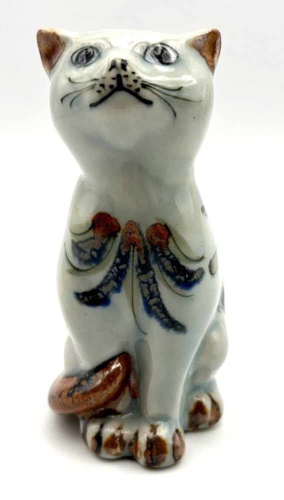 Ken Edwards Cat Kitten El Palomar Pottery Figurine Signed 5″ Mexico Birds Floral