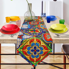 Mexican Talavera Ceramic Tile Pattern Linen Table Runners Dinner Table Setting D