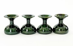 4 MEXICO OAXACA FOLK ART LOZA VERDE GREEN GLAZED CERAMIC MEZCAL COPITA CUP GLASS