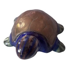 Vintage Tonala Mexican Pottery Turtle Decoration Brass Copper Shell 1960s Unique