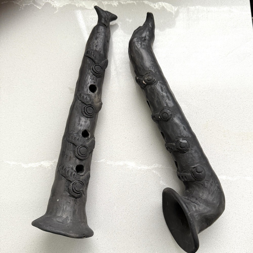 Barro Negro Black Clay Pottery Music Instruments Oaxaca Mexico Flute And Sax