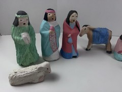 Mexican Nativity Set Folk Art Handmade Hand painted Clay Unknown Artist
