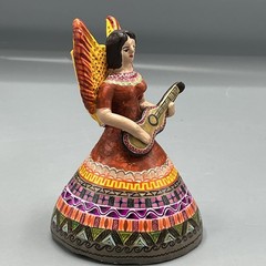 Vintage Mexican Folk Art Terracotta Angel w Guitar Single Candleholder Christmas