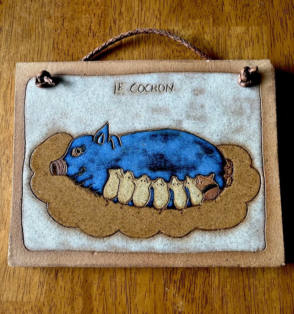 Red Clay Handmade Studio Art Pottery Glazed Mother Pig & Piglets Wall Hanging