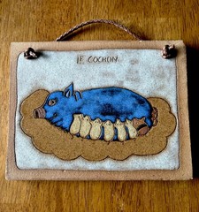 Red Clay Handmade Studio Art Pottery Glazed Mother Pig & Piglets Wall Hanging
