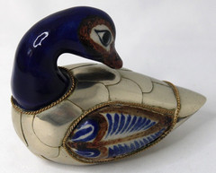 VTG Hand-Painted Tonala Mexican Pottery & Brass Duck Figurine