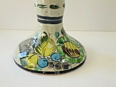 Vintage Cat Tonala Mexico Hand Painted Terra Cotta Single Tapered Candle Holder
