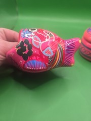 Talavera Pottery Folk Art Heart Trinket Box & Fish Pink Mexico Terracotta