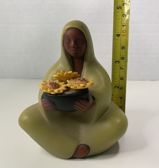 Signed Tlalli Mexican Pottery Woman Flowers Figurine Folk Art Handmade Mexico