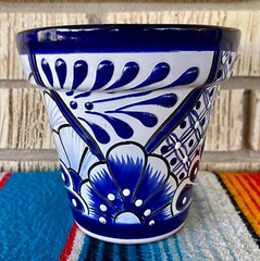 Lg Mexican Ceramic Flower Pot Planter Folk Art Pottery Handmade Talavera #16