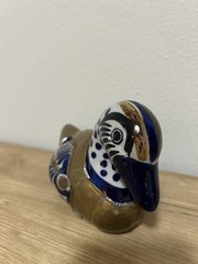 Vintage Tonala Mexican Pottery Duck Brass Armored Ceramic Folk Art Figurine