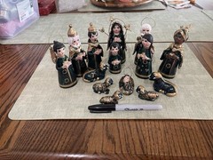 Mexican Tonala Nativity Set Scene 11 Piece Hand Painted Crèche Pottery Folk Art
