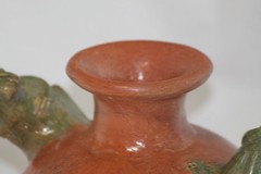 Unique Mexican red clay terracotta, folk art pot w/ frog handles