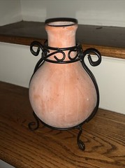 Mexico Talavera Terra Cotta Pottery Table Top Chiminea with Metal Stand RARE❤️tb