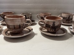 Western Cowboy Vaquero Handmade Painted Tea Cup, Saucer Hecho en Mexico Terrajal