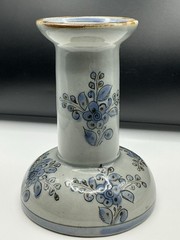 933Ken Edwards Mexican Pottery Single Candle Stick – Signed Vintage Blue Florals