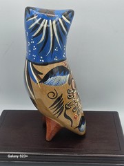 Vintage Mexican Hand-Painted Tonala Art Pottery Owl 8.5″ Tall Classic Colors