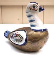 Mexican Folk Art Bird Pottery & Brass Reyna Mexico – Classic Hand Painted Design