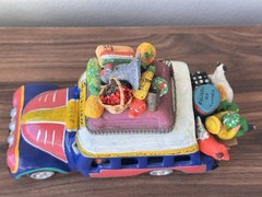 Vintage Mexican Folk Art Clay Sculpture Of Overloaded Car Marked “Pro Vallarta”
