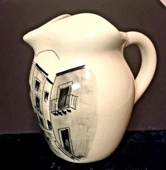 3 pc Mexico Pottery Pitcher 2 Tumbler Set Signed Guanajuato GTO Modern St Scenes