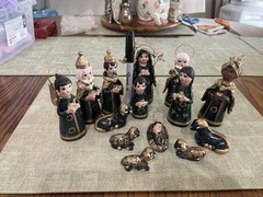 Mexican Tonala Nativity Set Scene 11 Piece Hand Painted Crèche Pottery Folk Art