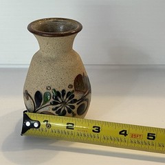 Vintage Tonala Bud Vase Mexican Folk Art Pottery Floral Sandstone Signed