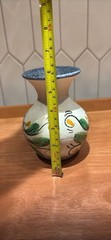 Vintage Tonala Mexican Folk Art Pottery Vase Hand-Painted Floral Blue and Green