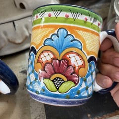 2 Mexican Talavera Art Pottery Coffee Mug Cup Floral Pattern Mexico