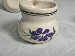 Hand Painted Mexican Art Miniature Clay Pitchers Mugs Set Of 4 Mexico Vintage