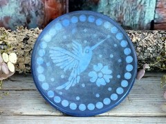 Blue Hummingbird Tripod Clay Plate Handmade Michoacán Mexico Folk Art Small Sz
