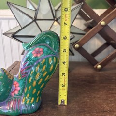 Mexico Talavera STYLE Pottery Green Playful Cat Figurine Hand Painted Folk Art