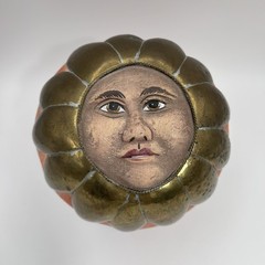 Sergio Bustamante Anthropomorphic Sun Face Ceramic & Brass Sphere Sculpture