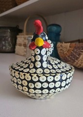 Vintage Handmade Mexican Mayan Folk Art Chiapas Pottery Chicken Pot w/ Lid