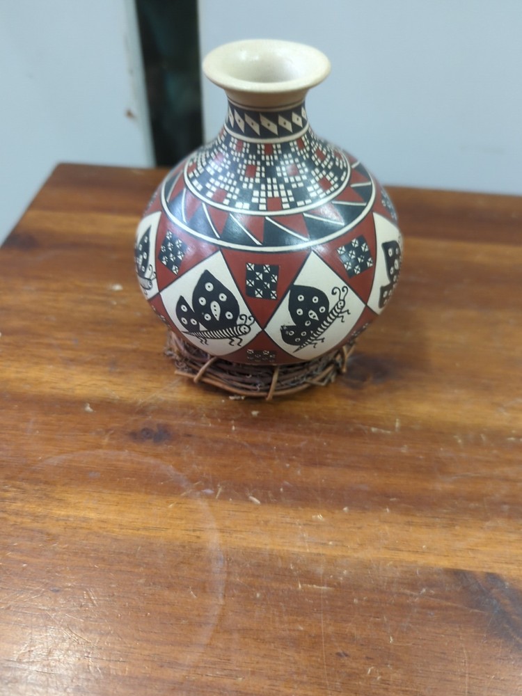 Mata Ortiz Polychrome Pottery Vase Jug Gloria Hernandez Butterfly Design