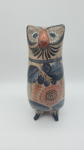 Vintage Mexican Hand-Painted Tonala Art Pottery Owl 9″ Tall Classic Colors
