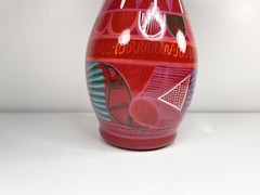 mexican pottery Colorful Bird Vase Red 8” Tall Classic Shape Bright Colors