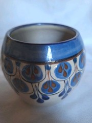 Contemporary Mexican Style Small Vase Blue Tan And Brown